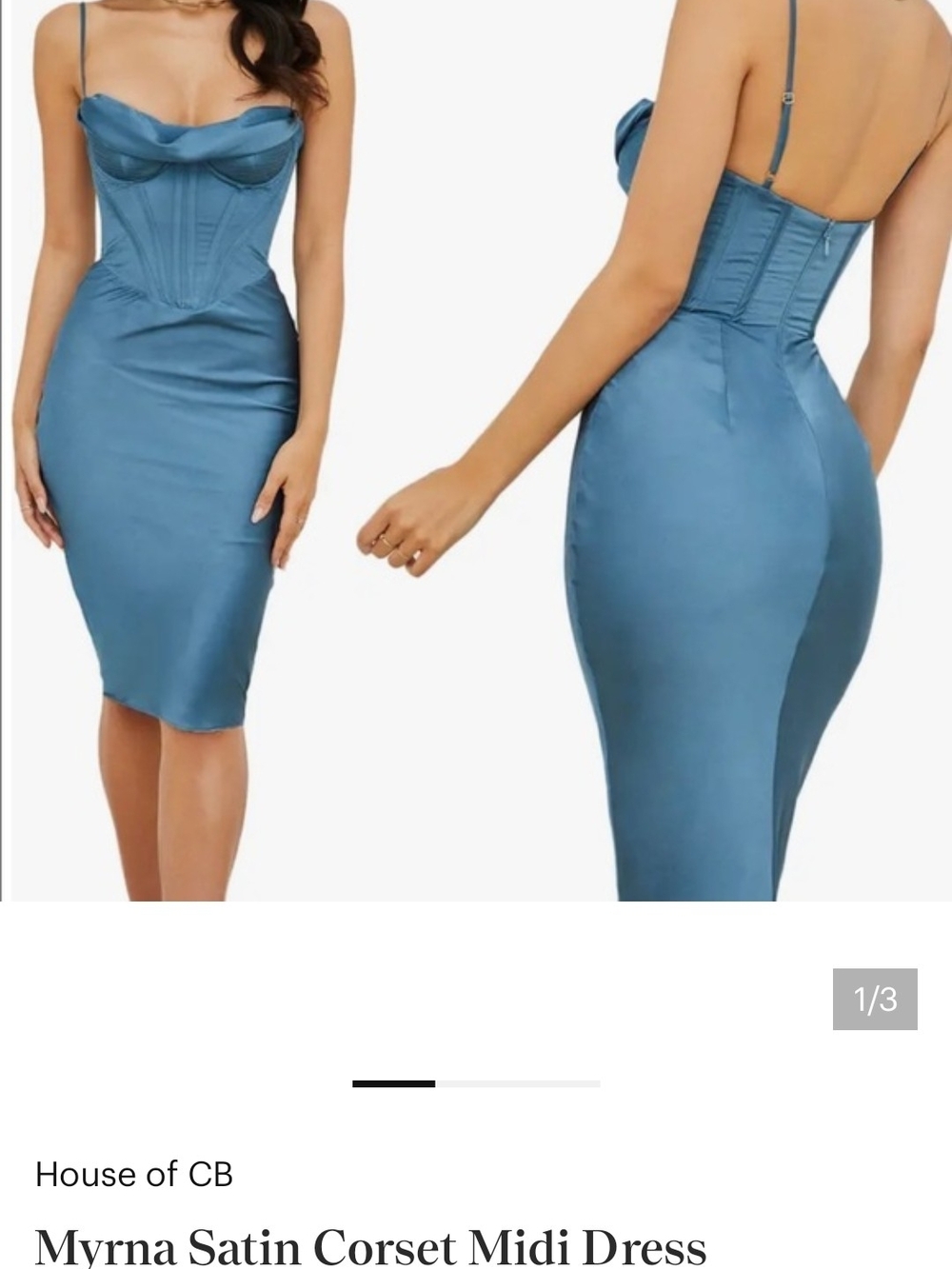 House of CB Blue Myrna Satin Strap Dress Size XS